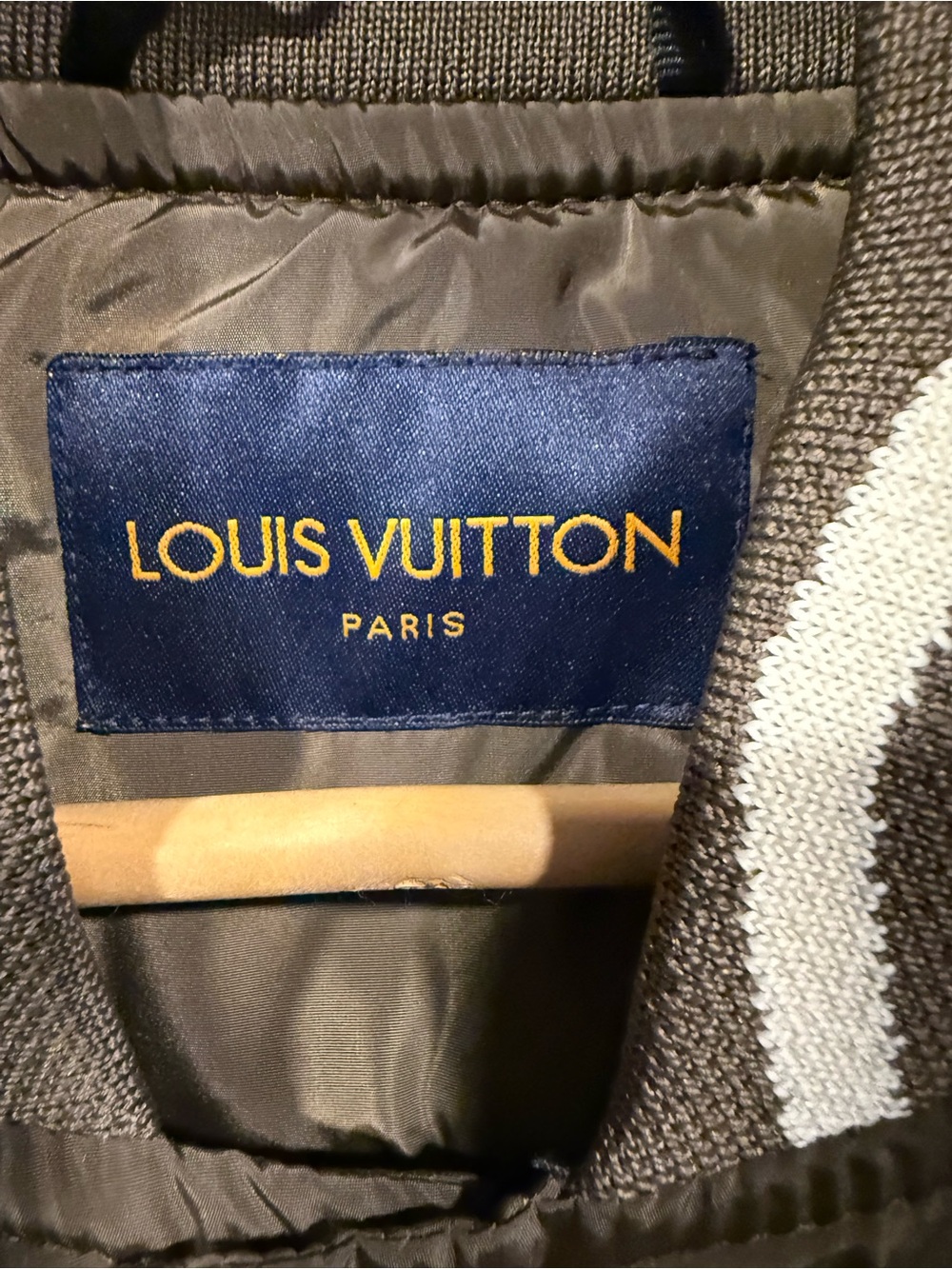 LV style designer Men's Brown and White leather Varsity Jacket - Picture 9 of 15